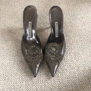 Gray/Silver Manolo Blahnik Heels with Crystals